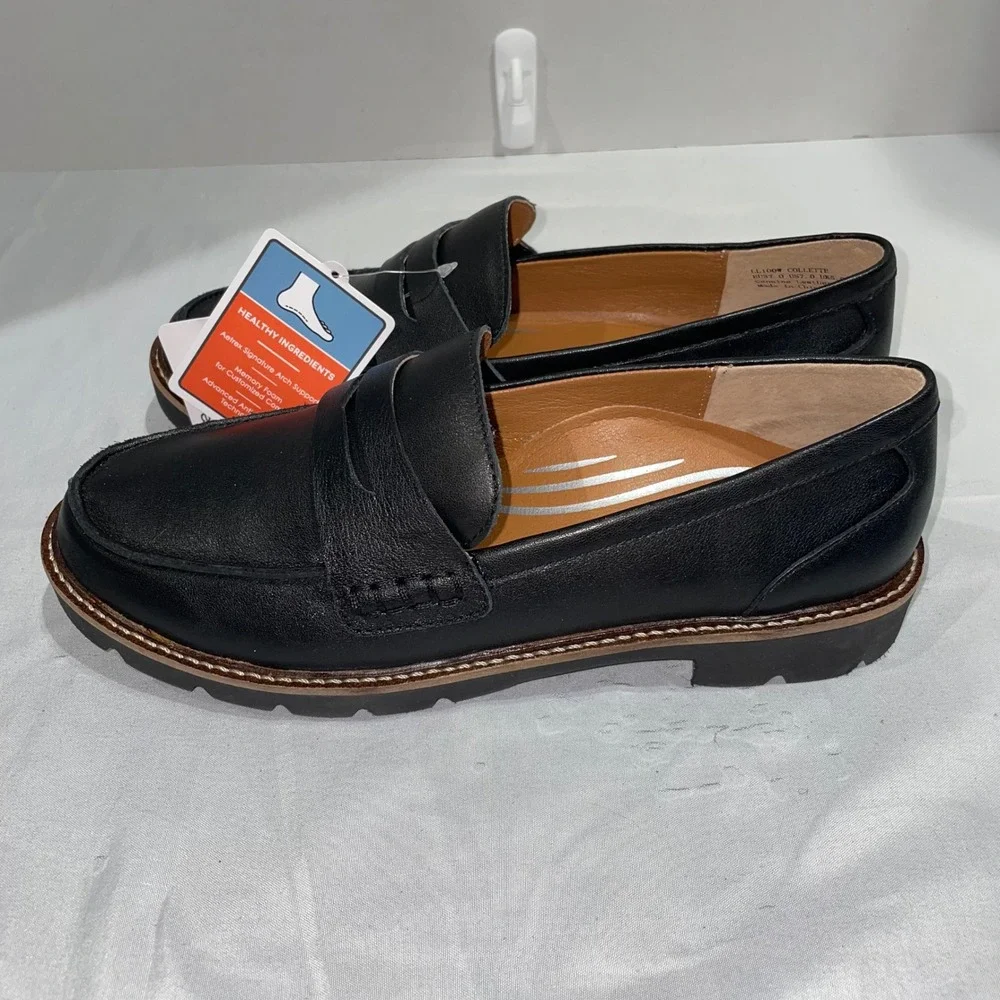 Aetrex Collette Black Leather Penny Loafers Arch Support Orthotic LL100W‎ Size 7
